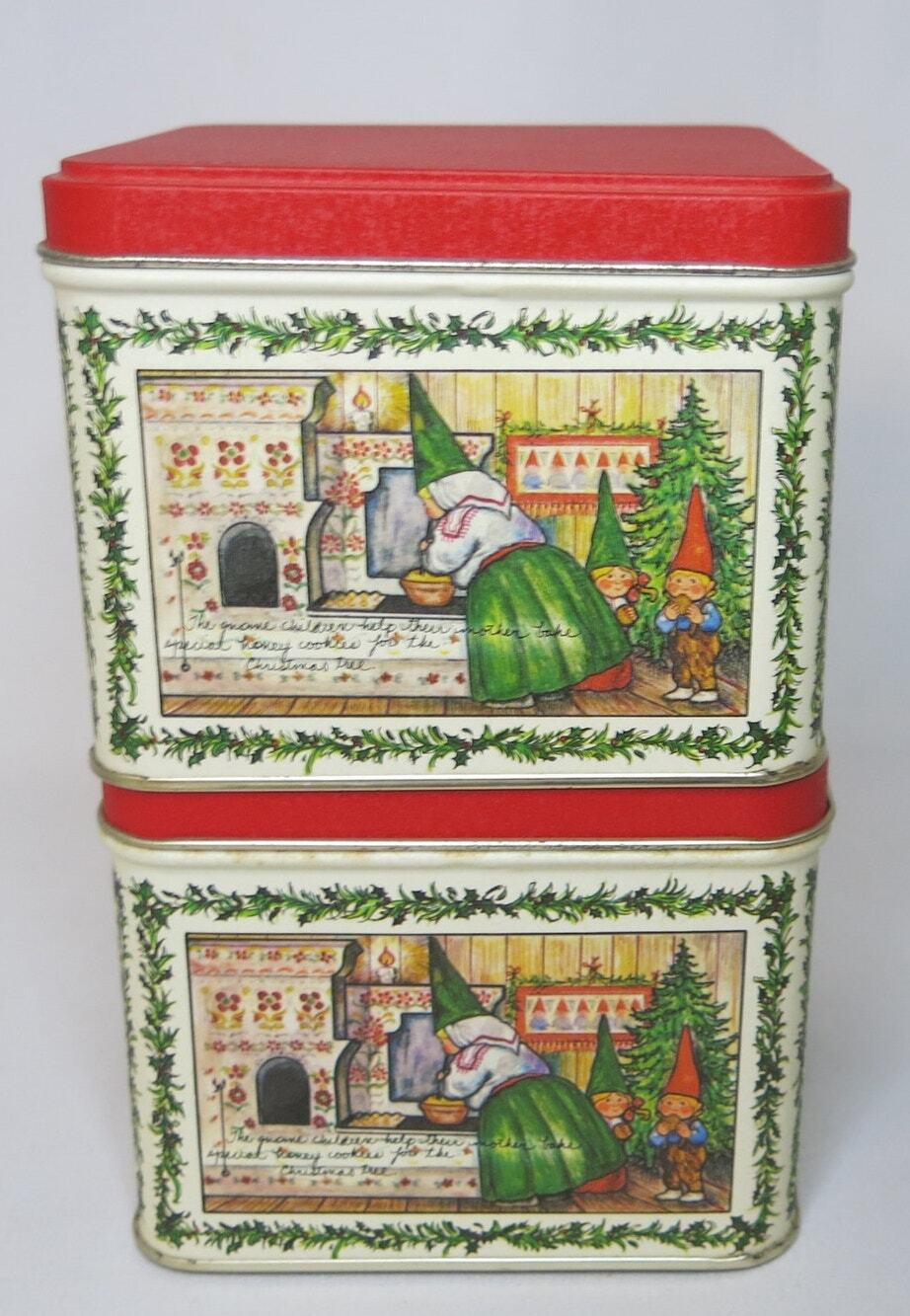 Vintage GNOME Christmas Tins Potpourri Press Unieboek 1980 Winter Red/Multi